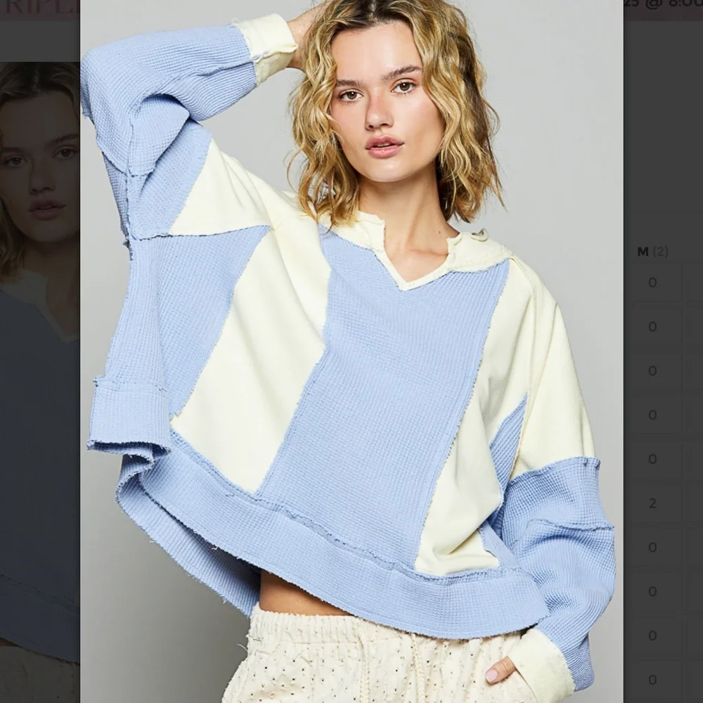 🎉 POL “ Carmin 3 “ POL Exposed Seam French Terry Knit Top Relaxed Fit 47